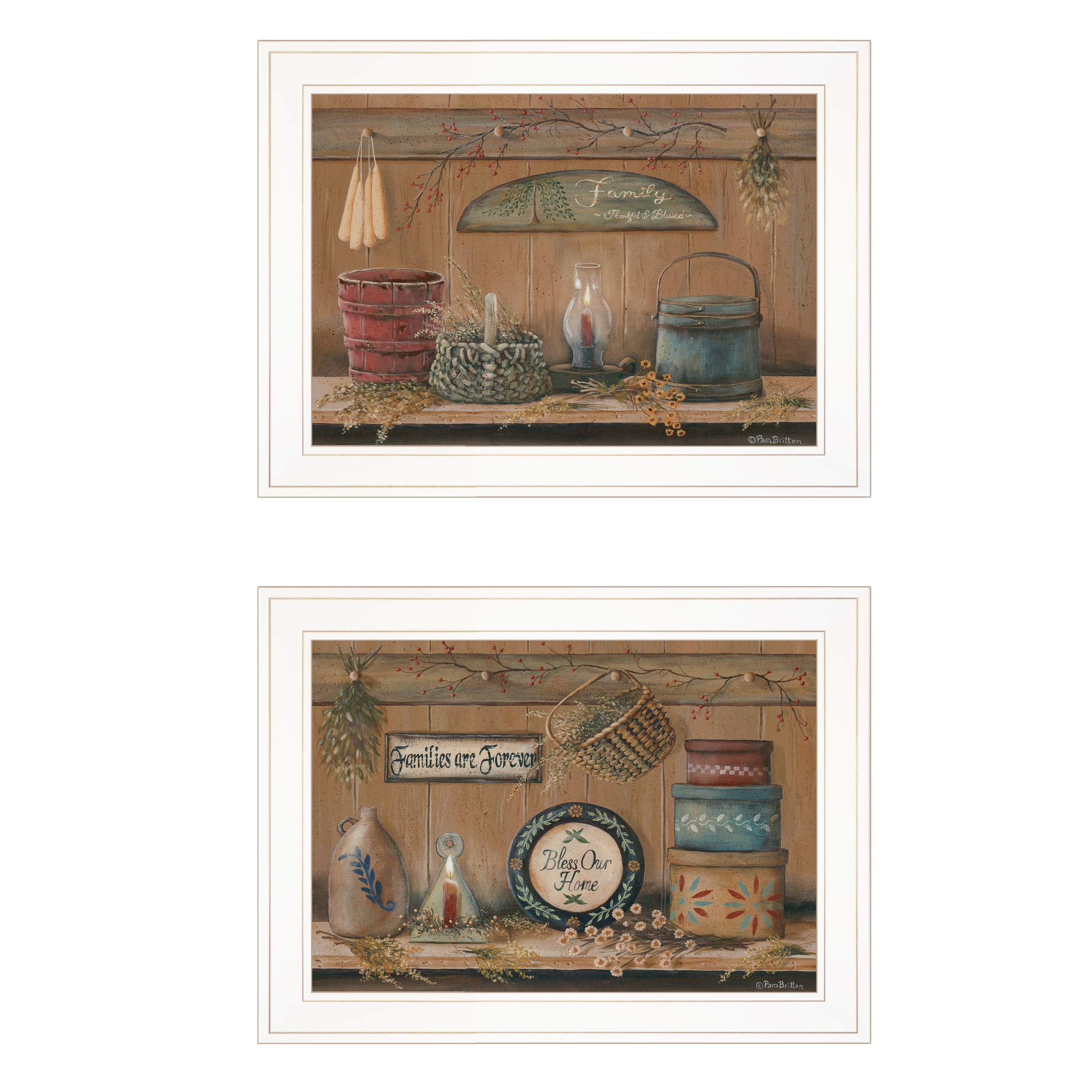 Trendydecor4u Farmhouse Shelf Treasures Framed Print Wall Art By Pam Britton Brown Bed