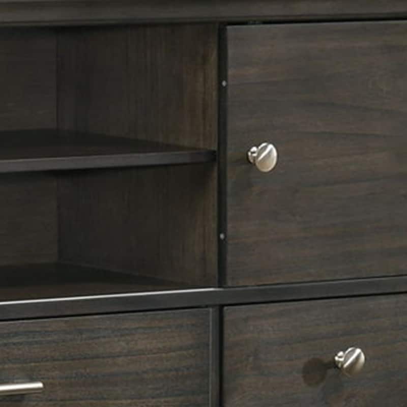 Jeni TV Media Console, Sliding Doors, 2 Drawers, Rustic Dark Gray
