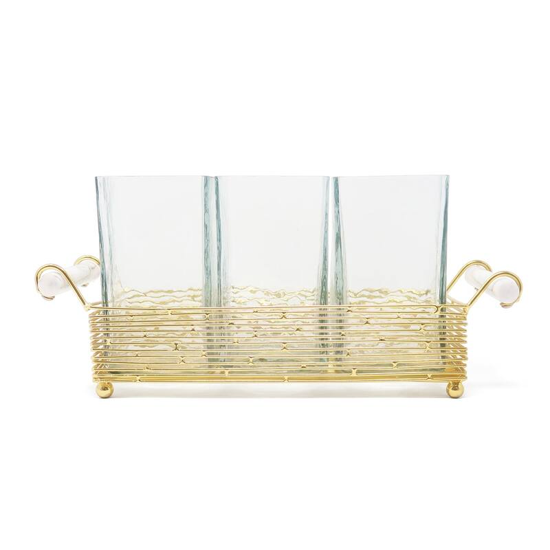 Cutlery Holder with Gold Stand and Cylinder Handle - N/A - Marble Handles