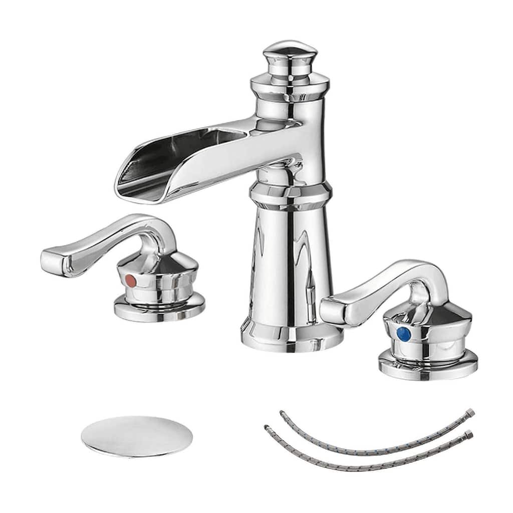 Chrome Waterfall Three Holes Two Handles Bathroom Faucet