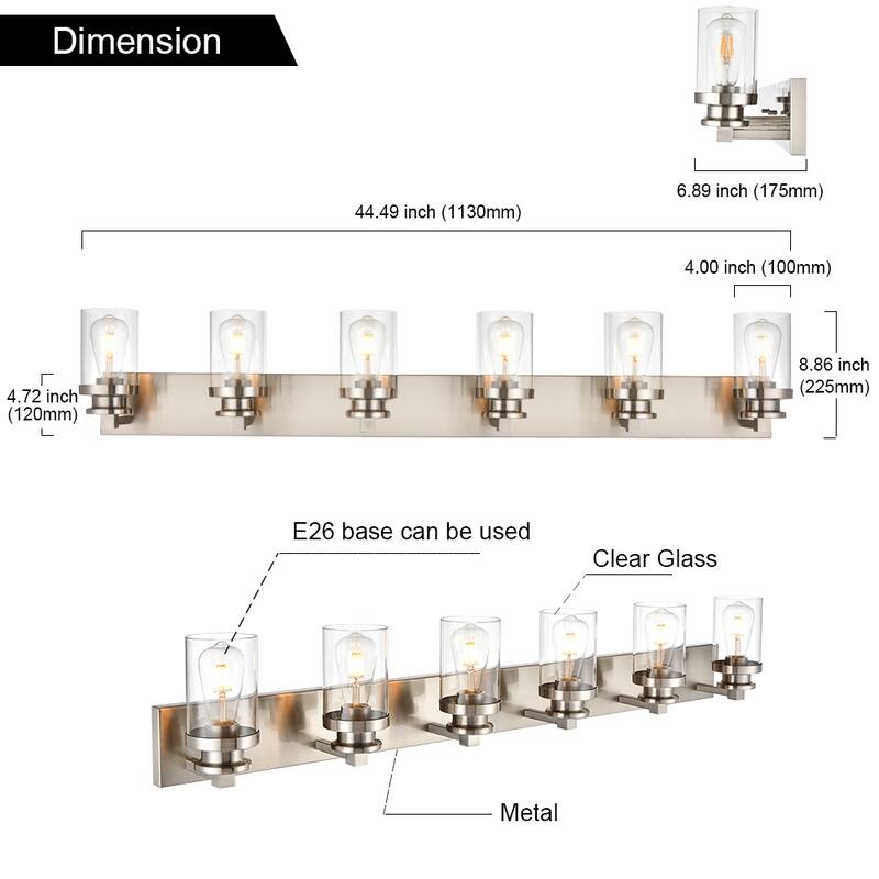 Industrial Vanity Light fixture with Clear Glass Shade