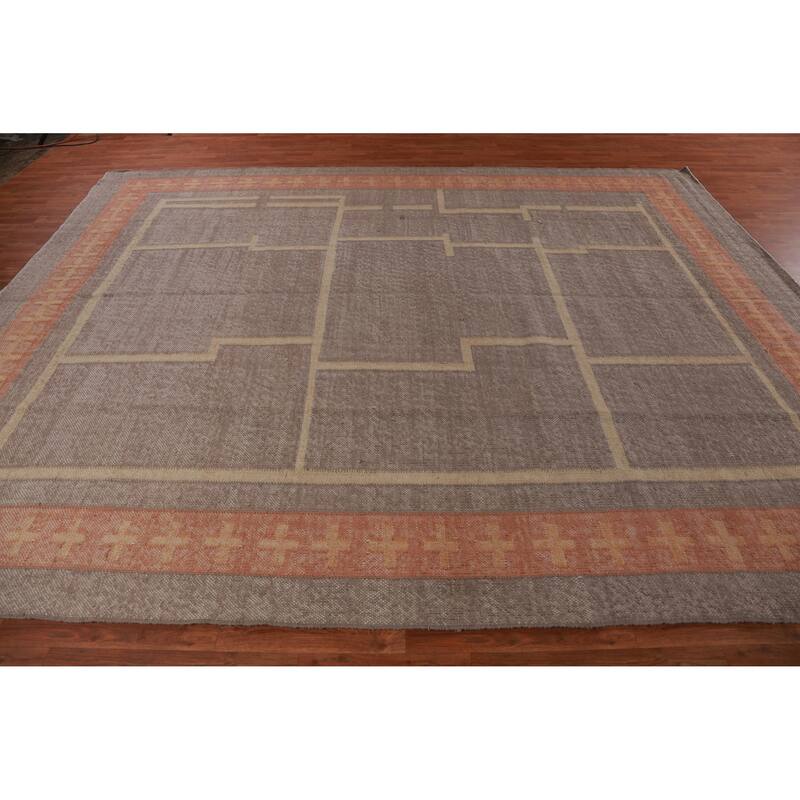Hand Woven Oriental 100% Jute Carpet Southwestern Modern Brown Kilim Area Rug - 10' 10'' X 9' 6''