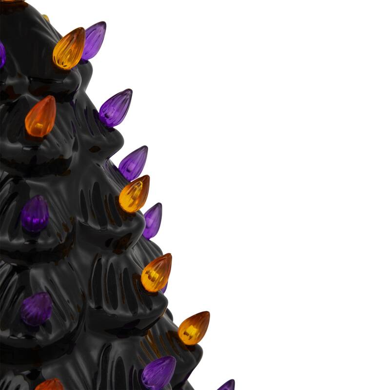 LED Lighted Ceramic Halloween Tree with Pumpkin - 14.75" - Black