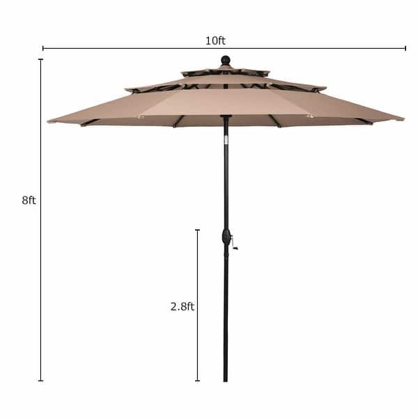 dimension image slide 0 of 7, Gymax 10ft 3 Tier Patio Market Umbrella Aluminum Sunshade Shelter