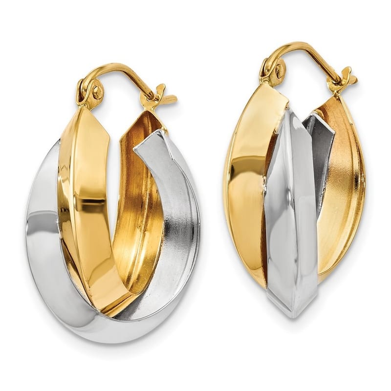 Curata 14k Two Tone Hinged Post White Gold Polished Knife Edge Double Hoop Earrings - 18.45x7.23mm