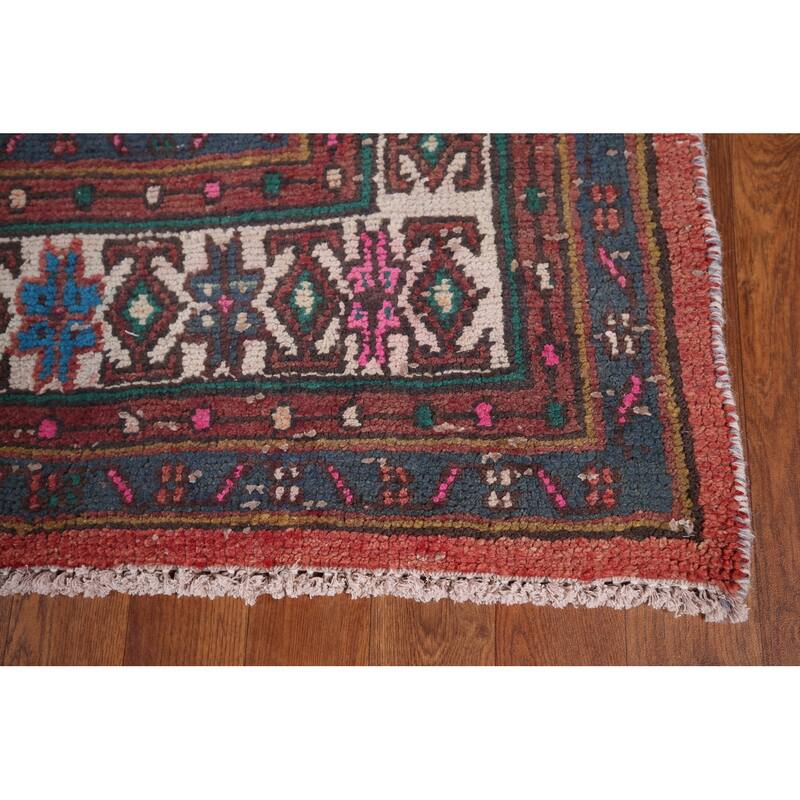 Pink & Turquoise Hamedan Persian Vintage Area Rug Handmade Wool Carpet - 6'10" x 9'8"