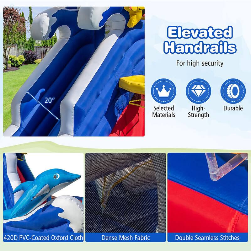 Gymax Inflatable Water Slide Park w/680W Blower Slide 2 Splash Pools