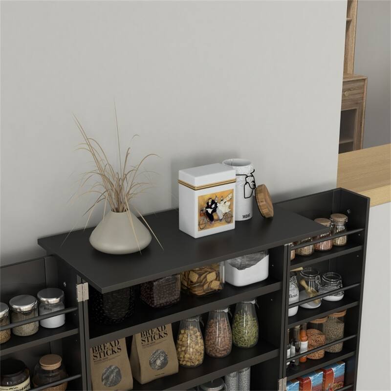 Kitchen Cupboard 5-Tier Storage Cabinet with Adjustable Shelves and Spice Rack Organizer - 23.6" W x 11.8" D x 40.9" H