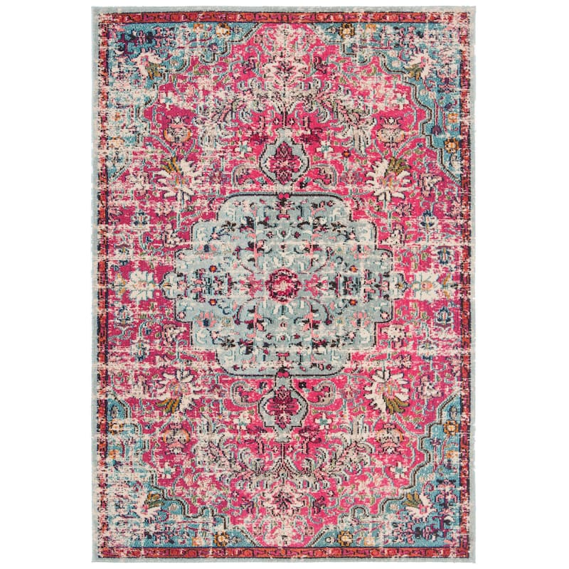 SAFAVIEH Madison Sabire Boho Medallion Distressed Rug - 2'2" x 4' - Fuchsia/Teal - Rectangle