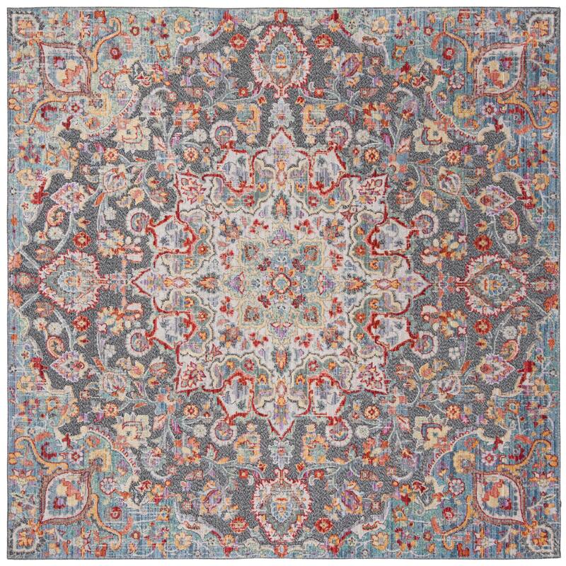 SAFAVIEH Provance Ortrud Vintage Boho Oriental Rug - 6'7" Square - Aqua/Black