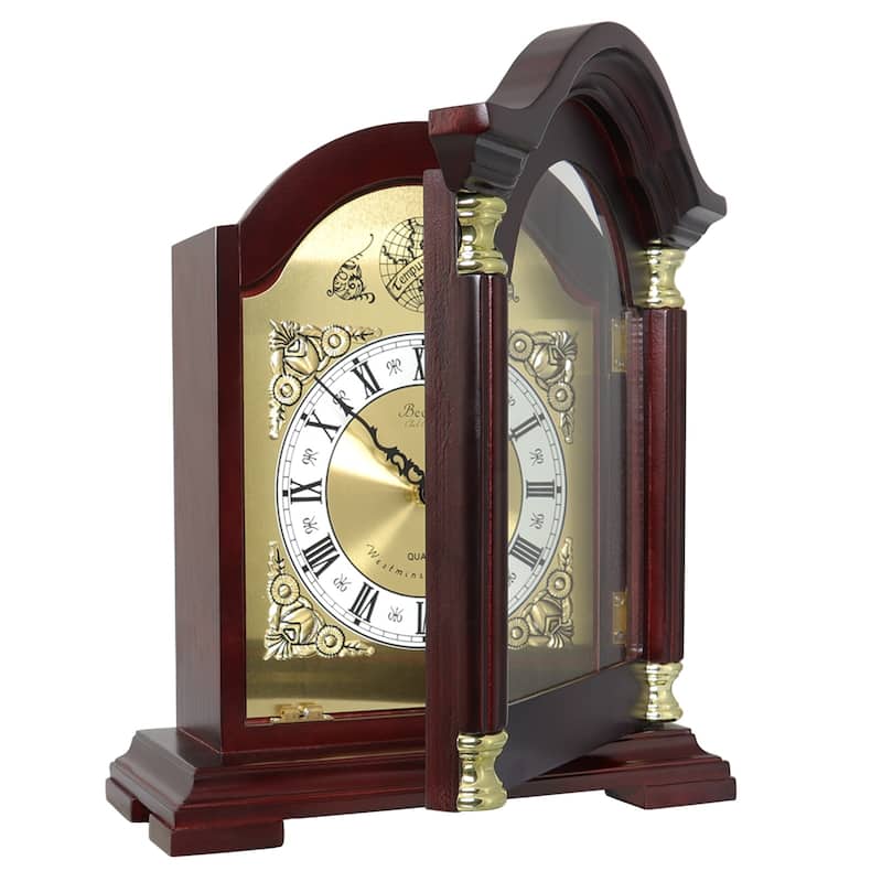 Regnano Gilded Decorative Half Circle Ornate Mantel clock with Chime in Redwood