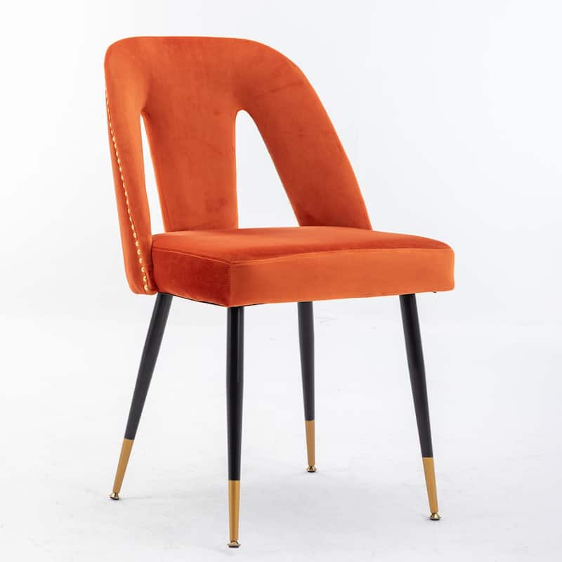 Set of 2 Modern & Contemporary Upholstered Dining Chairs with Nailheads and Metal Legs