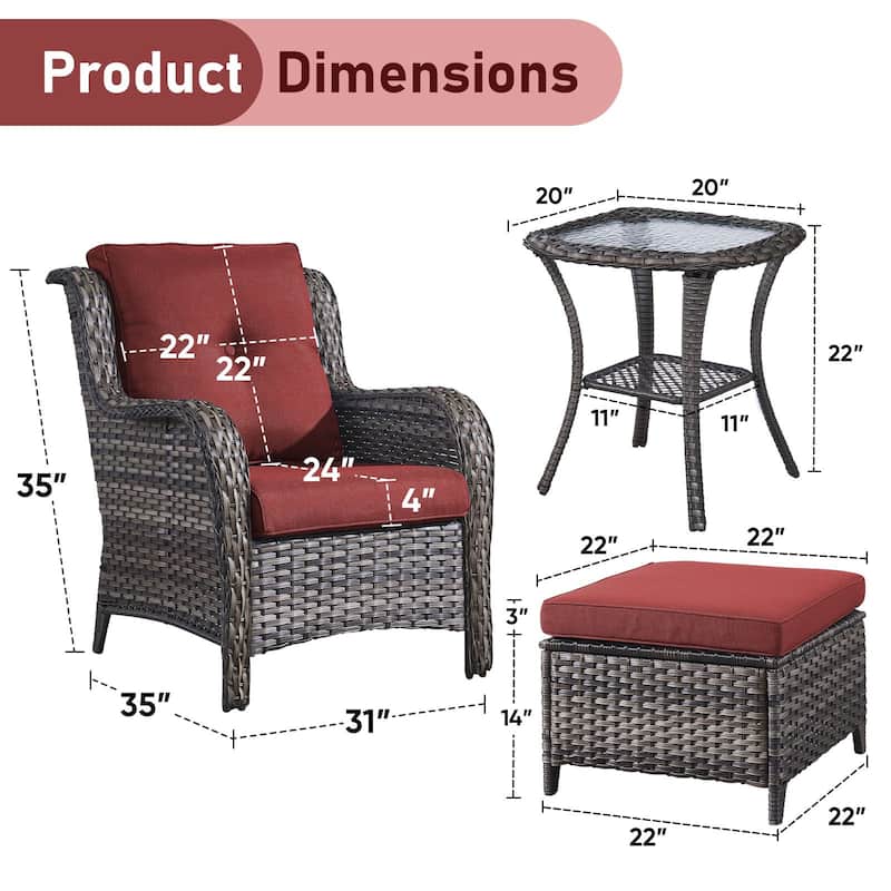 Pocassy 5-Piece Patio Furniture Wicker Chairs with Ottomans & Table