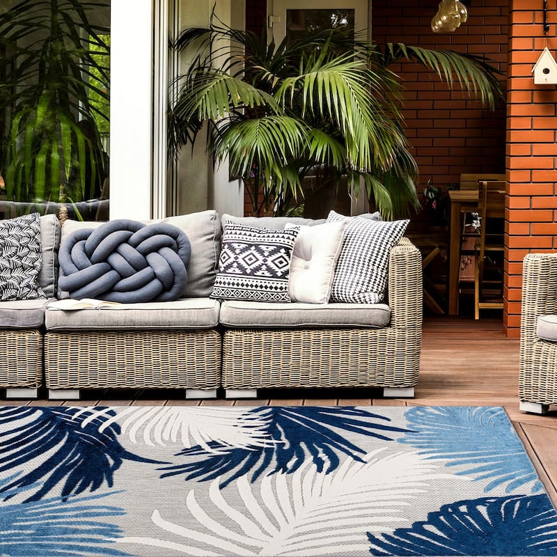 World Rug Gallery Tropical Floral Indoor/Outdoor Area Rug - 12' x 15' - Navy