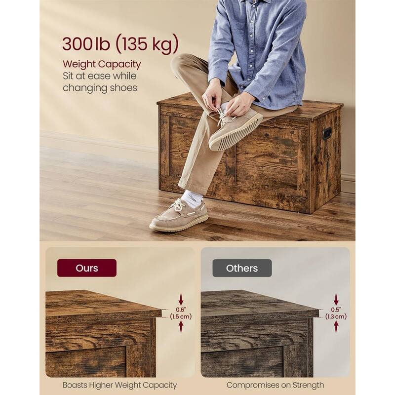 Rustic Brown Storage Bench with Lid Entryway Shoe Organizer Chest with Hidden Compartment - 15.7''D x 31.5''W x 18.3''H