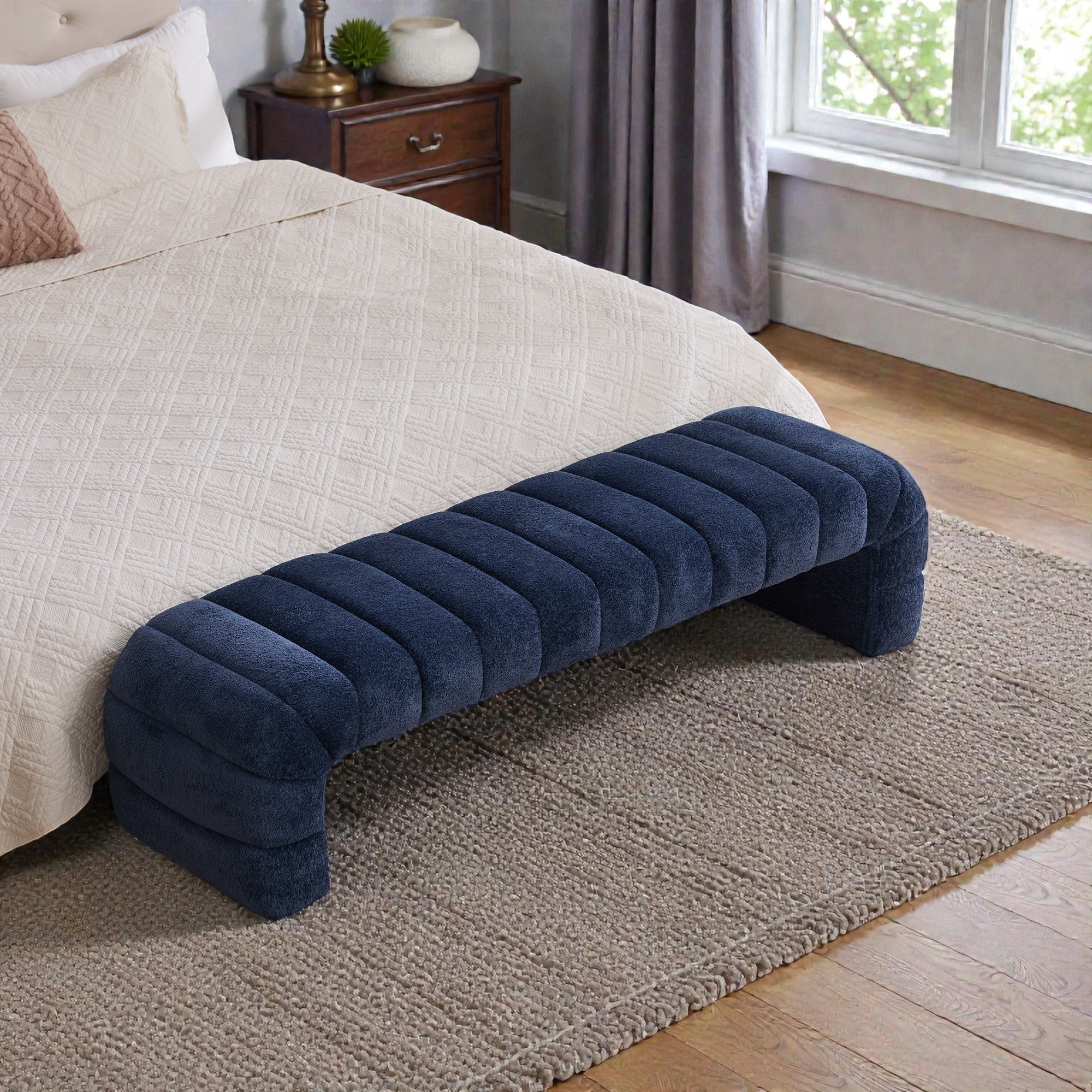 69.7" Upholstered Tufted Armless Bench Daybed, Chenille Bedroom Bench Ottoman for Entryway, Foot of Bed Chaise Seat