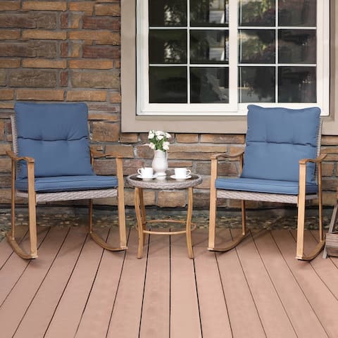 COSIEST Outdoor 3 Piece Bistro Set Patio Rocking Chairs with Cushions