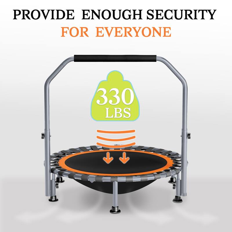 40"/48" Foldable Mini Trampoline Rebounder with Adjustable Foam Handle for Indoor/Outdoor Fitness