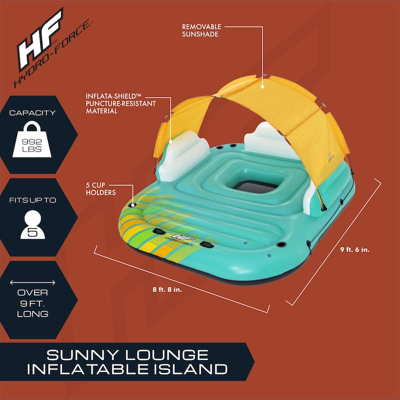Bestway Hydro-Force Sunny Lounger 5 Person Inflatable Island Floating Water Raft - 49.2