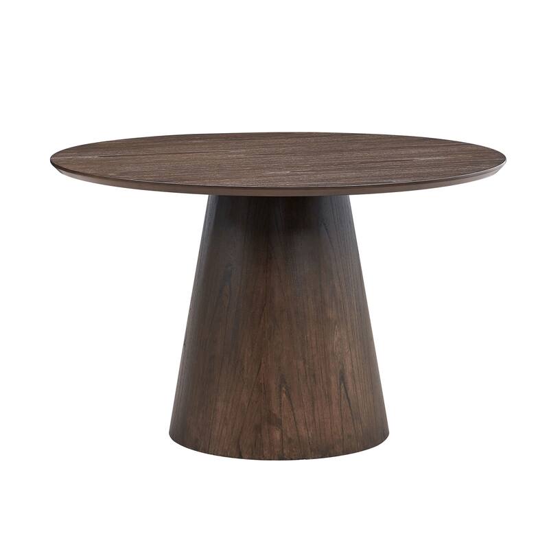 Mid Century Modern Round Side Table, 17.71" Fluted Accent Table for Small Spaces, Oak Finish - Oak