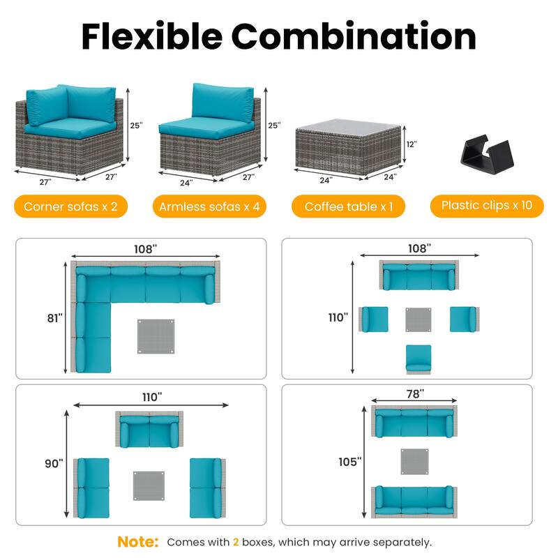 7-Piece Patio Furniture Set with Tempered Glass Coffee Table