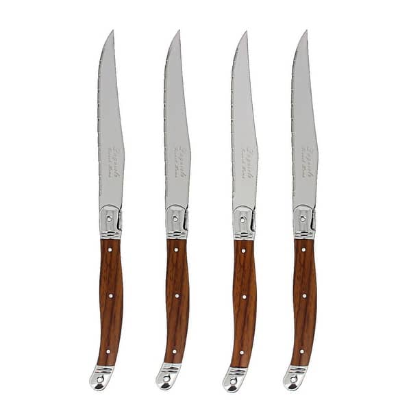 slide 2 of 6, French Home Set of 4 Laguiole Steak Knives, Wood Grain - Silver