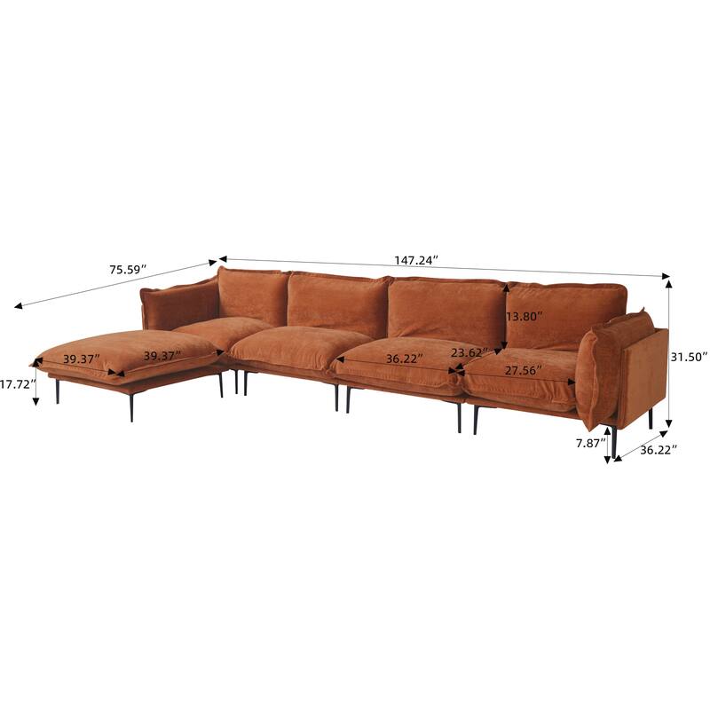 147.24" L-shaped Velvet Sectional Sofa Modern Modular Sofa Deep Seat Upholstered Cloud Couch