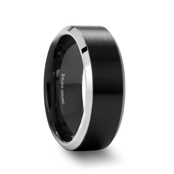 Arden Beveled Edged Tungsten Ring With Brushed Finished Black Ceramic Center