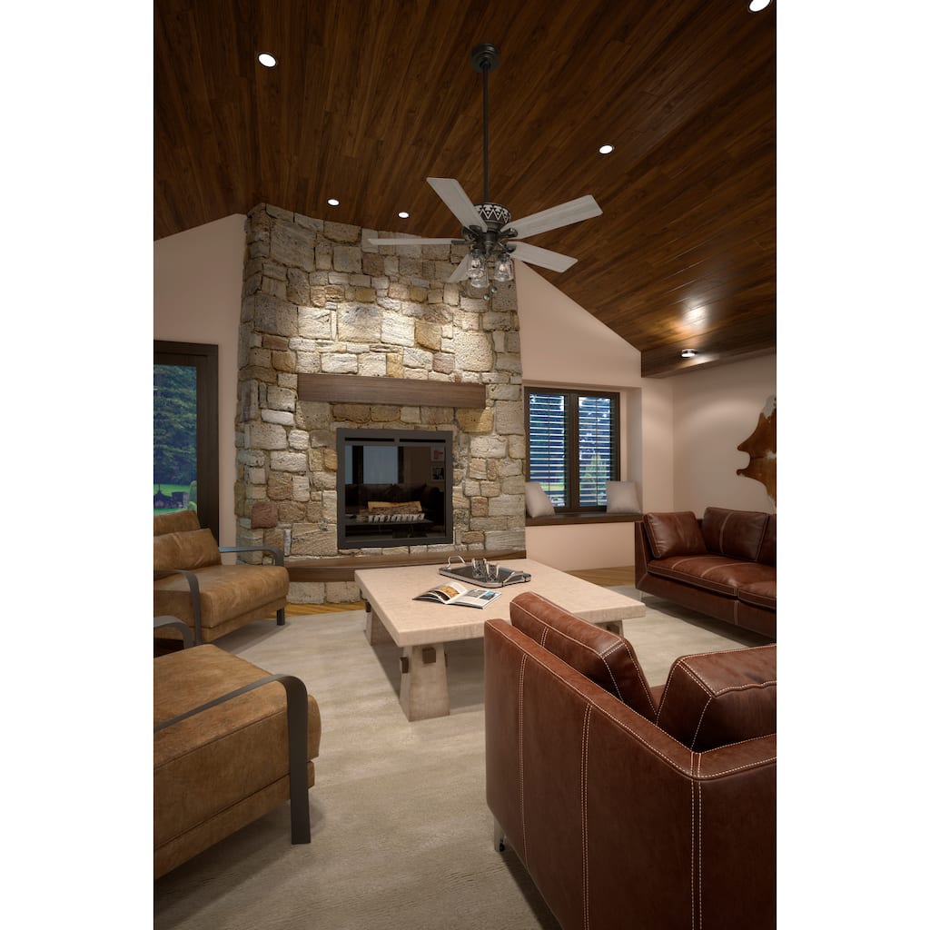 Hunter 52" Mesa Ceiling Fan with LED Light, Pull Chain - Rustic, Farmhouse, Transitional, Casual