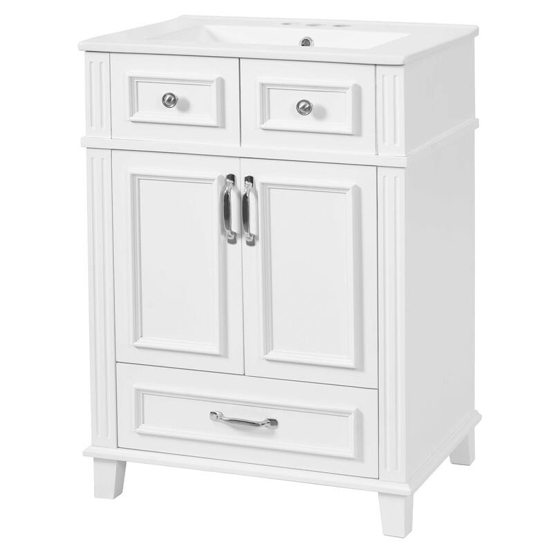24" Solid Wood Frame Bathroom Vanity with Ceramic Sink and Soft-Close Doors
