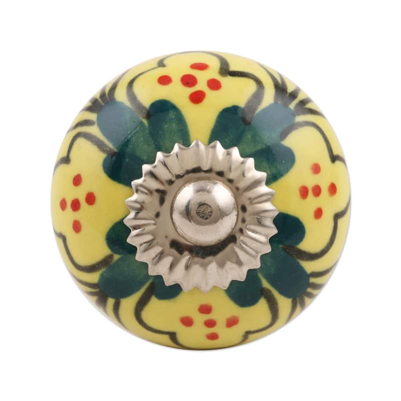 Novica Handmade Yellow Flowers Hand Painted Knobs (Set Of 6)