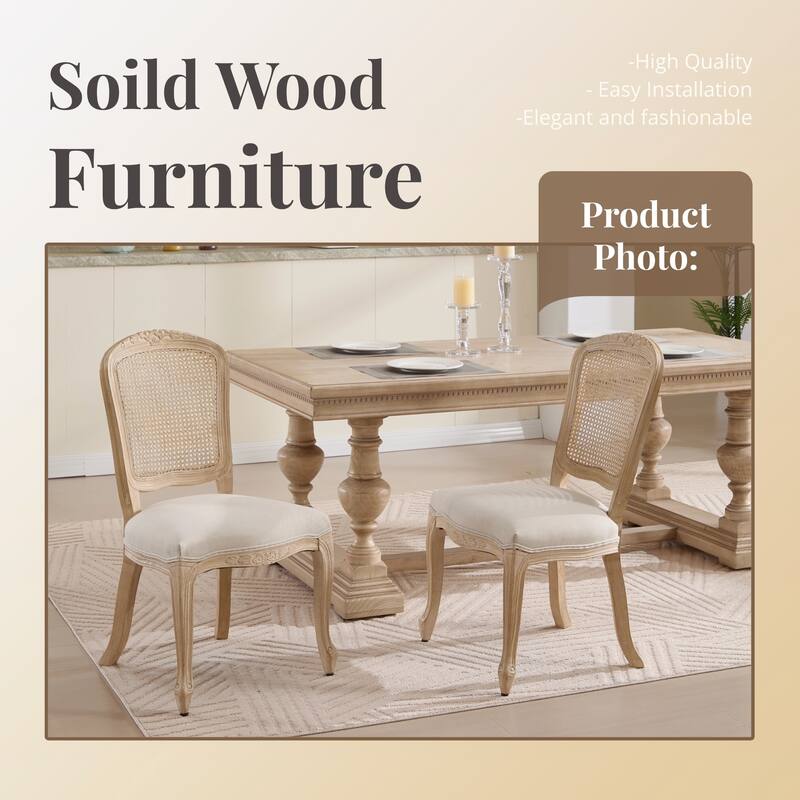 French Country Wire Drawing & Carving Techniques Dining Chairs with Backrest (Set of 2)