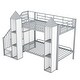 preview thumbnail 8 of 13, Castle-Shaped Metal Twin over Twin Bunk Bed with Wardrobe, Storage Staircase, and Open Cabinets, White+Grey