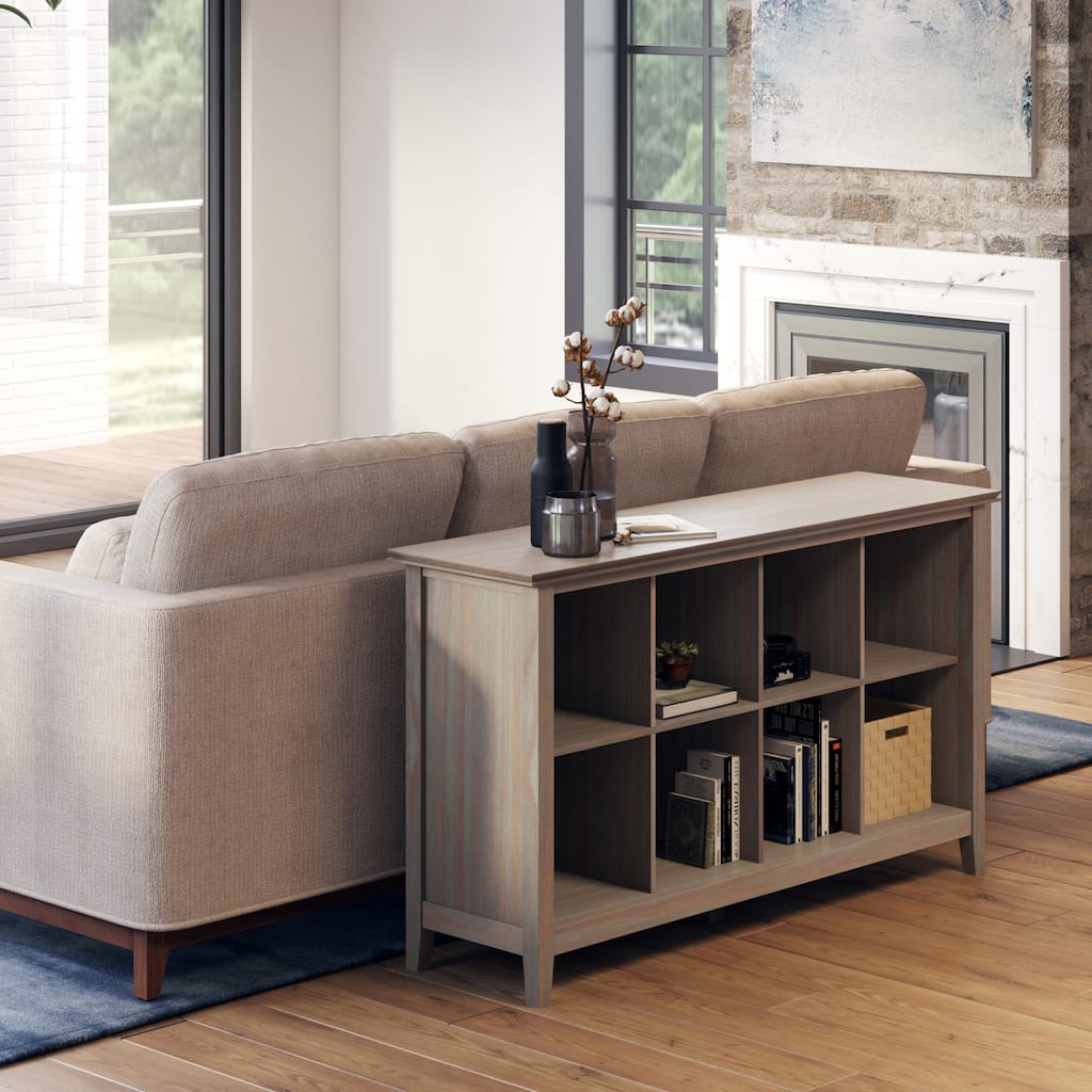 WYNDENHALL Stratford SOLID WOOD 57 inch Wide Transitional 8 Cube Storage Sofa Table - 57 inches wide