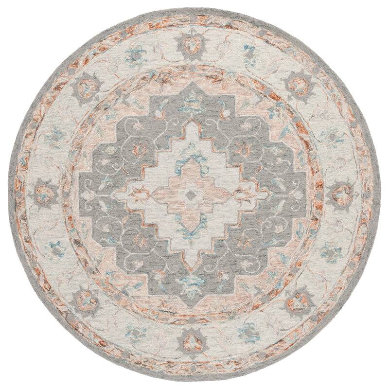 SAFAVIEH Handmade Anatolia Karolina Traditional Wool Rug - 6' Round - Grey/Rust