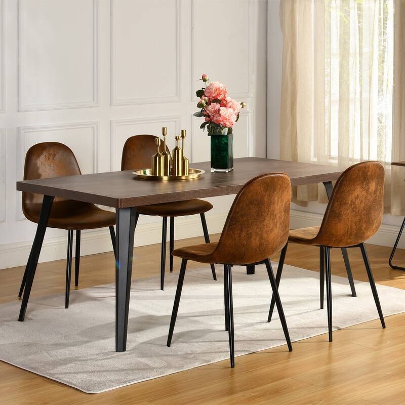 Homy Casa 5-Piece Dining Room Set with Modern Brown Table and 4 Upholstered Side Chairs