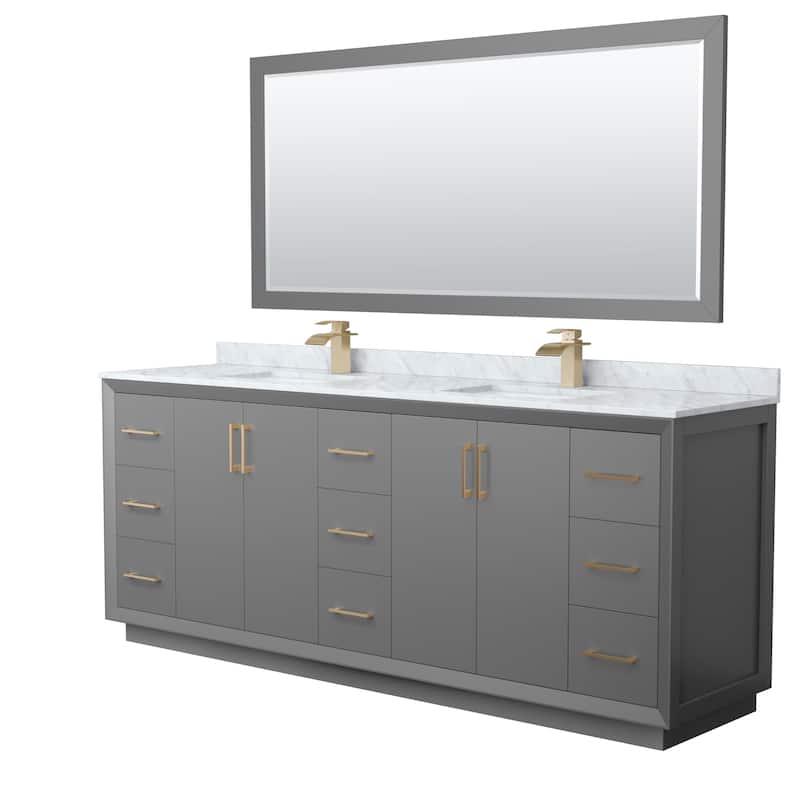 Strada 84-Inch Double Vanity Set, Carrara Marble Top, 70-Inch Mirror