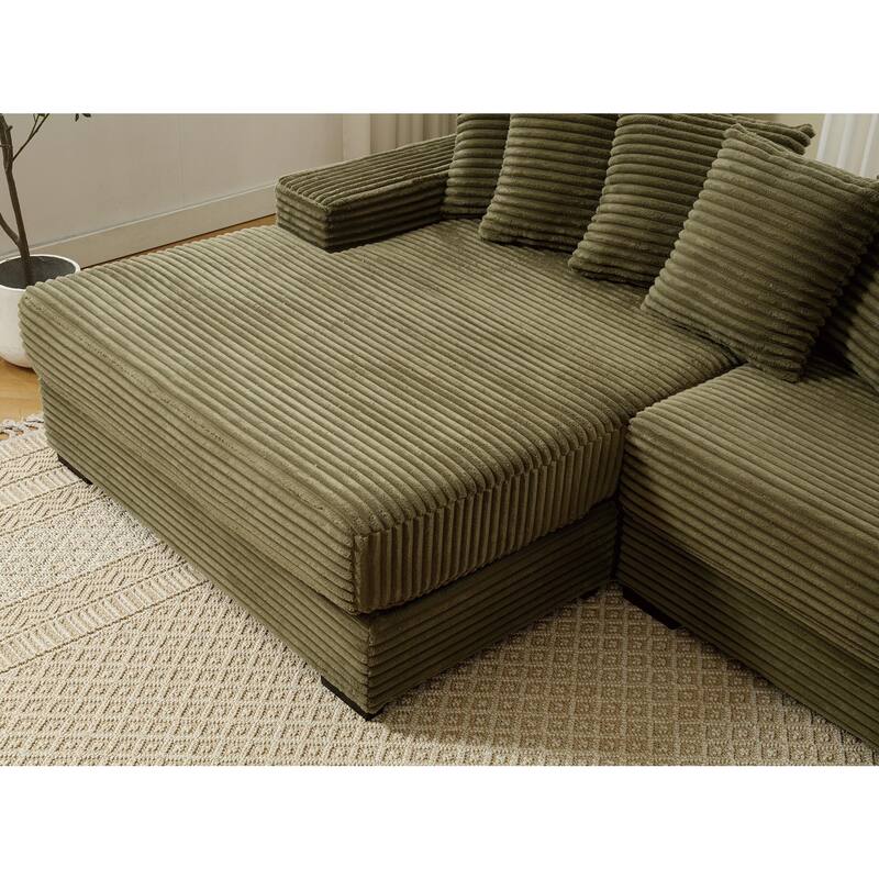 L Shaped Sectional Sleeper Sofa Corduroy Corner Sofa with Chaise Lounge and 8 Throw Pillows, Oversized Modular Daybed