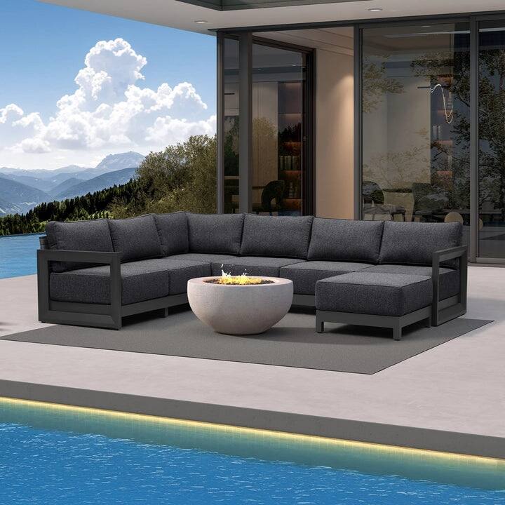 PURPLE LEAF Caesar Grey Sofas Sectionals 4-18 Piece with 9.6" Thick Cushion for Yard Porch Deck Outdoor Patio Conversation Sets - 6 Seats+1 Ottoman - U-shaped