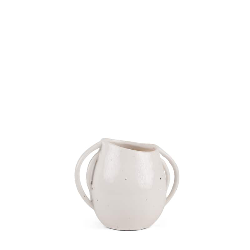 7" Cream Speckle Ceramic Amphora Table Vase - 7.68