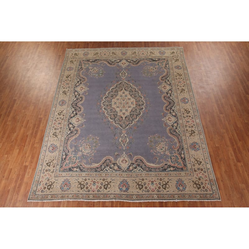 Purple Tabriz Vintage Persian Rug Handmade Wool Carpet - 9'8" x 12'8"