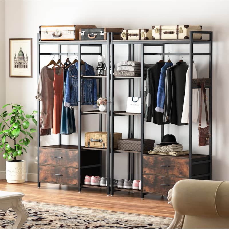 Garment Rack Heavy Duty Clothes Rack Free Standing Closet Organizer with 2 Drawers
