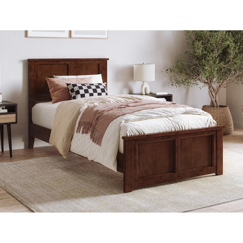 Charlotte Solid Wood Low Profile Platform Bed with Matching Footboard - Walnut - Twin XL