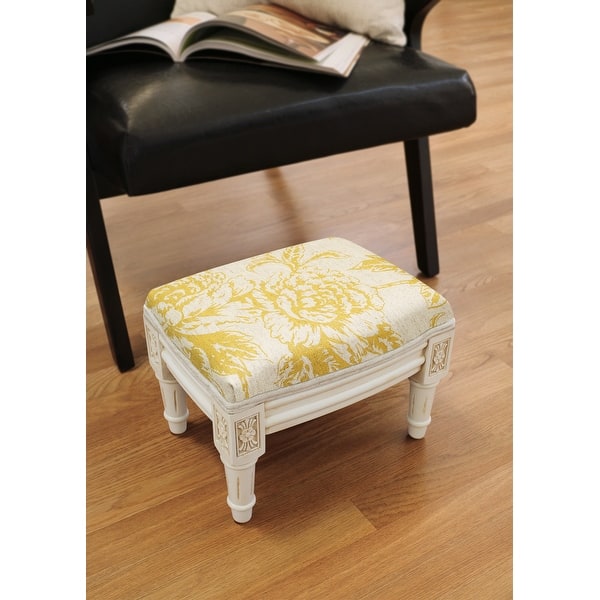 slide 2 of 3, Mustard Peony Footstool with antique white finish