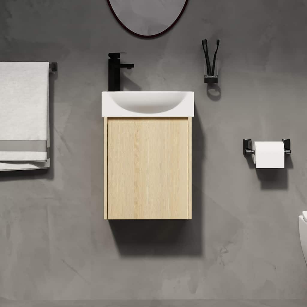 16 in. W x 11 in. D x 22 in. H Single Sink Wall-Mounted Bath Vanity with White Resin Top