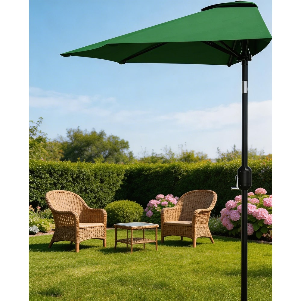 9ft Outdoor Patio Half Umbrella, with Smooth Crank Lift