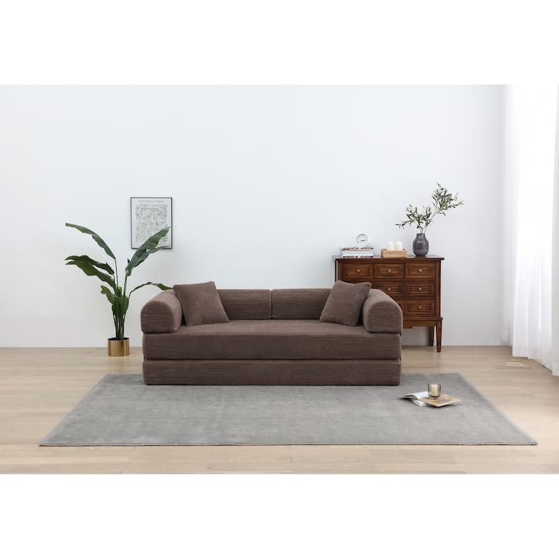 Twilight 2 - Piece Convertible Sleeper Sofa Bed, Corduroy Folding Mattress Couch with Fixed-Shape Framefor Cozy Living Spaces - Brown