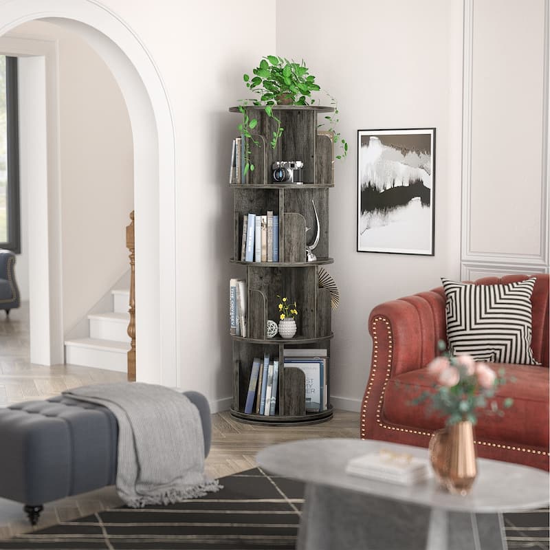4/5 Tiers Round Rotating Bookcase, Revolving Floor Standing Bookshelf Corner Organizer Display