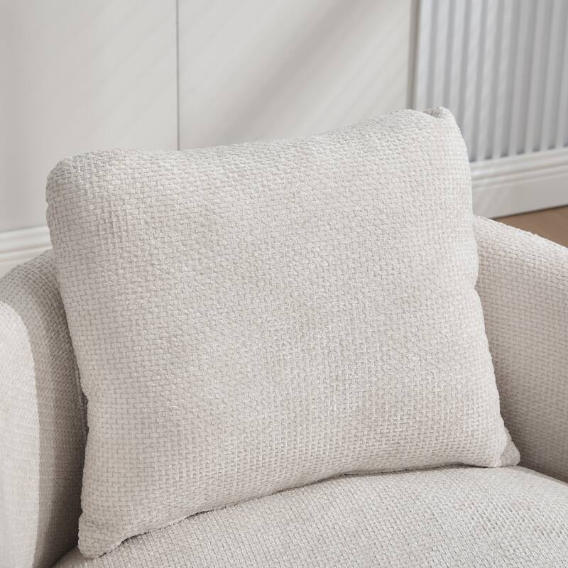 Round Swivel Barrel Chair with Pillow, Comfy Chenille Upholstered Reading Armchair, Ergonomic Single Club Sofa Chair
