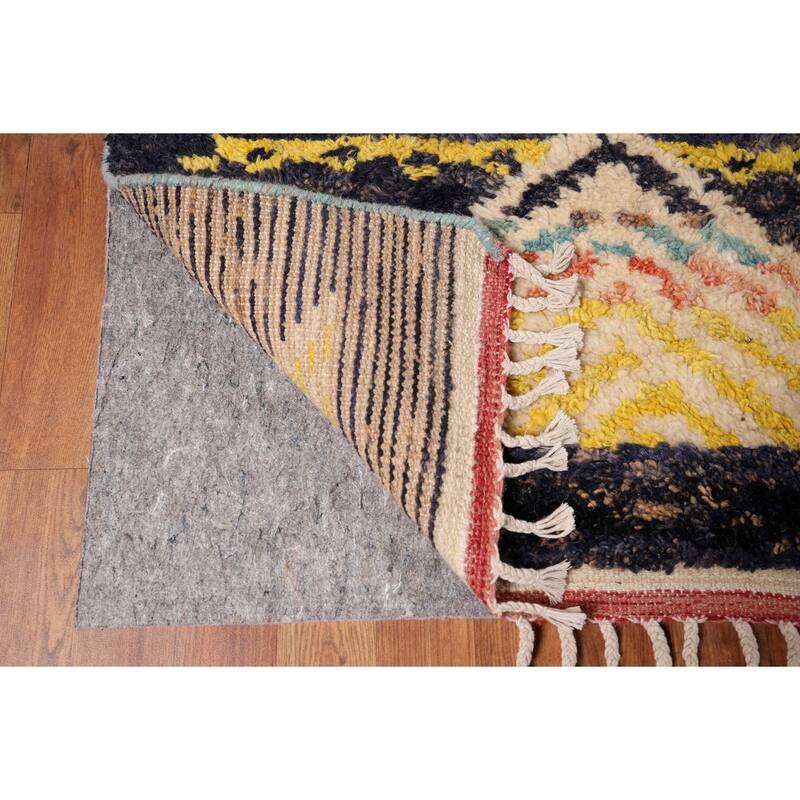 All-Over Black Plush Large Moroccan Area Rug Handmade Wool Carpet - 9'9" x 15'1"